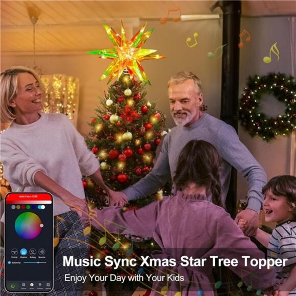 Christmas Tree Topper, 13.8" Smart Tree Decor, Crystal-Like 3D Polygonal Shell - Picture 3 of 7